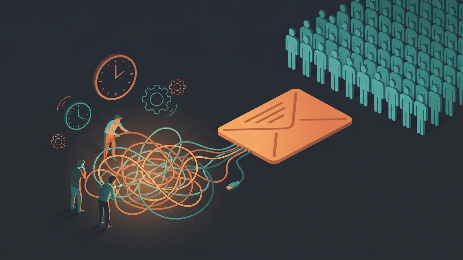 Überfordertes Marketing-Team zwischen manuellen E-Mail-Verdrahtungen und einem einzelnen Massen-Newsletter an eine gleichförmige Empfängergruppe