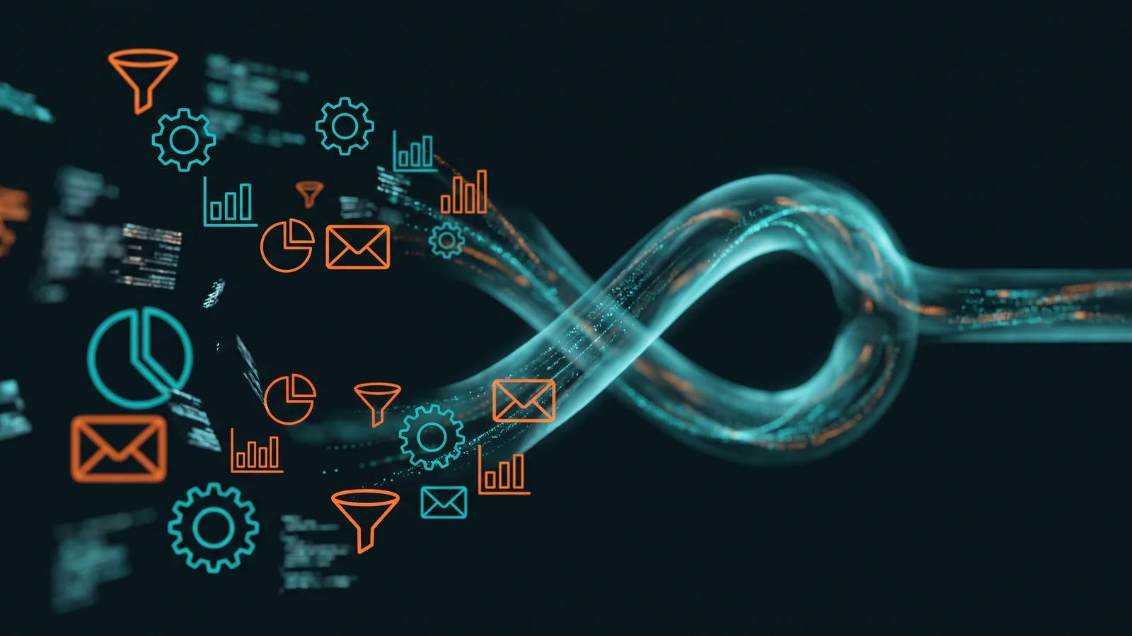 Verstreute einzelne Marketing-Tools und Listen verschmelzen zu einer durchgaengigen, automatisierten Strecke - im AUTIMA-Design.